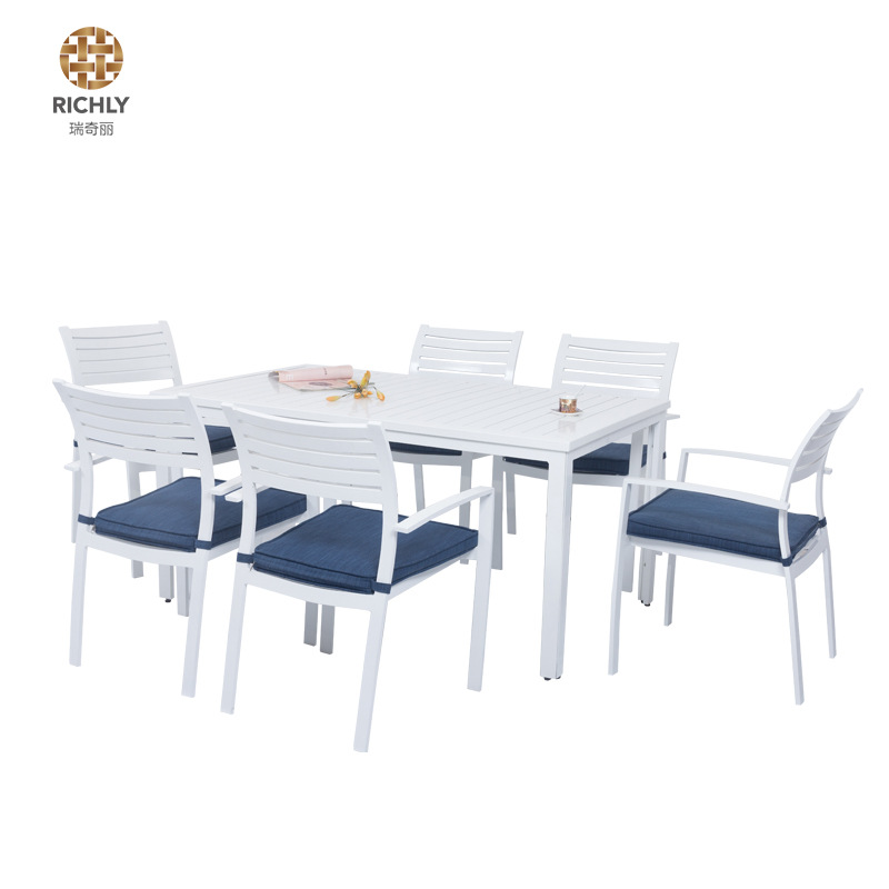瑞奇丽户外七件套金属桌椅 北欧桌椅套装 庭院咖啡厅组合桌椅