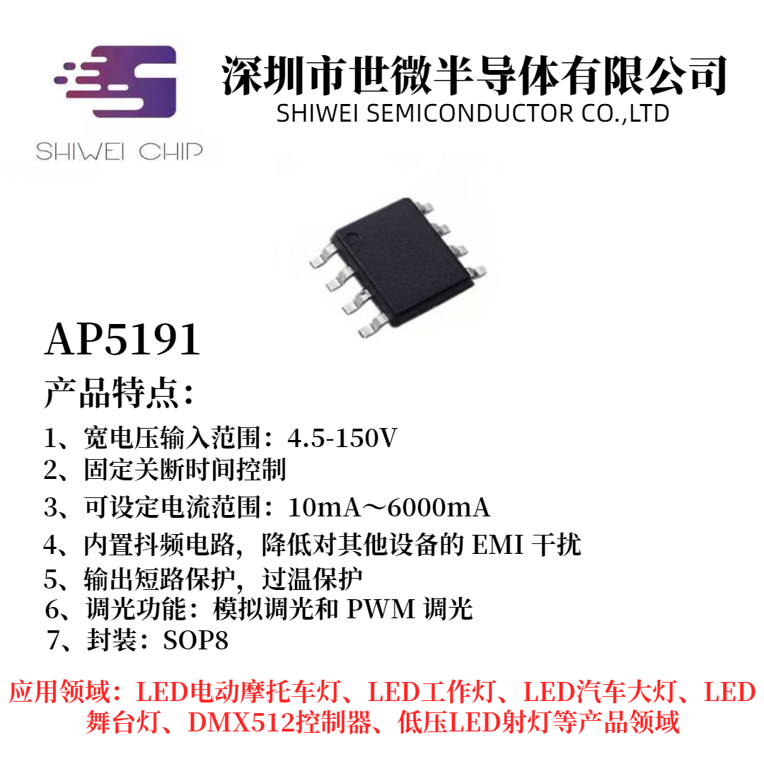 AP5191 DC-DC宽电压LED降压恒流驱动器 摩托电动汽车IC