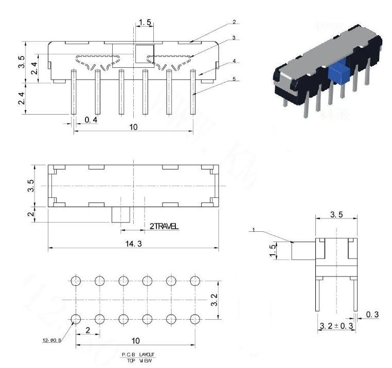 东莞量大价优鸿大开关多脚黑色双排MK-42D01侧拨开关