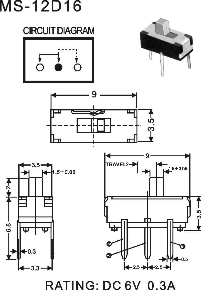 东莞量大价优鸿大开关立式三脚白色MS-12D16微型拨动开关