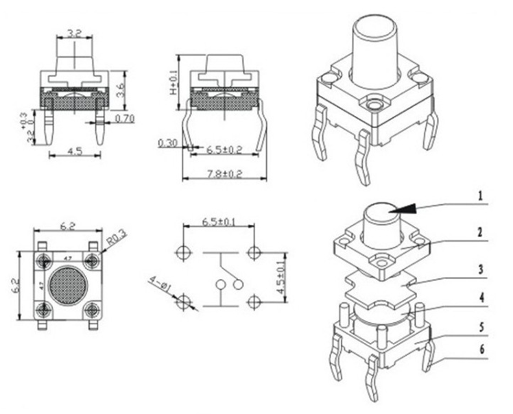 QC-005 圆头方形开关 直插微型按钮开关 黑色迷你开关