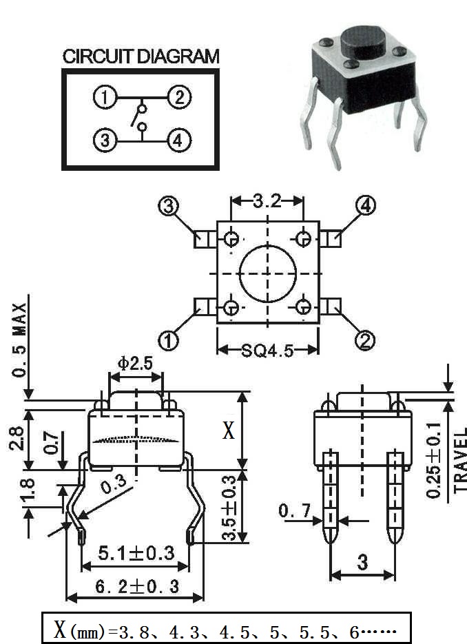 QC-001 四脚轻触开关 带固定支架按键开关 贴片式薄底座轻触开关