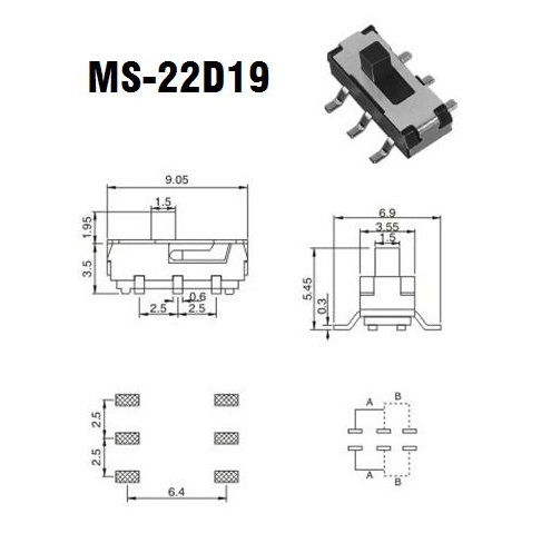 厂家优惠销售鸿大开关贴片六脚微型编带MS-22D19滑动开关