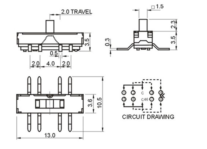 东莞大量批发鸿大开关贴片小微型六脚MS-23D19电源开关