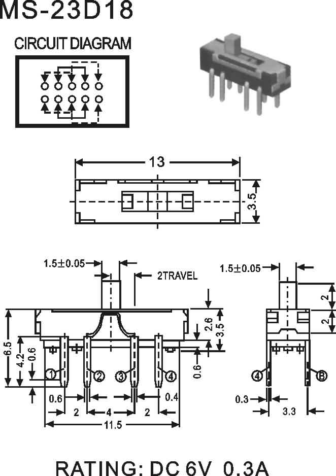 大量批发鸿大开关双排直插贴片卧式MS-23D18电源开关