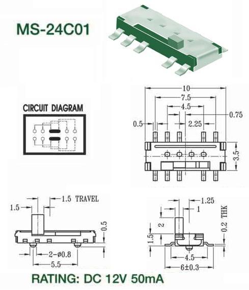 东莞自产自销鸿大开关防水摄像机微型十脚MS-24C01指拨开关