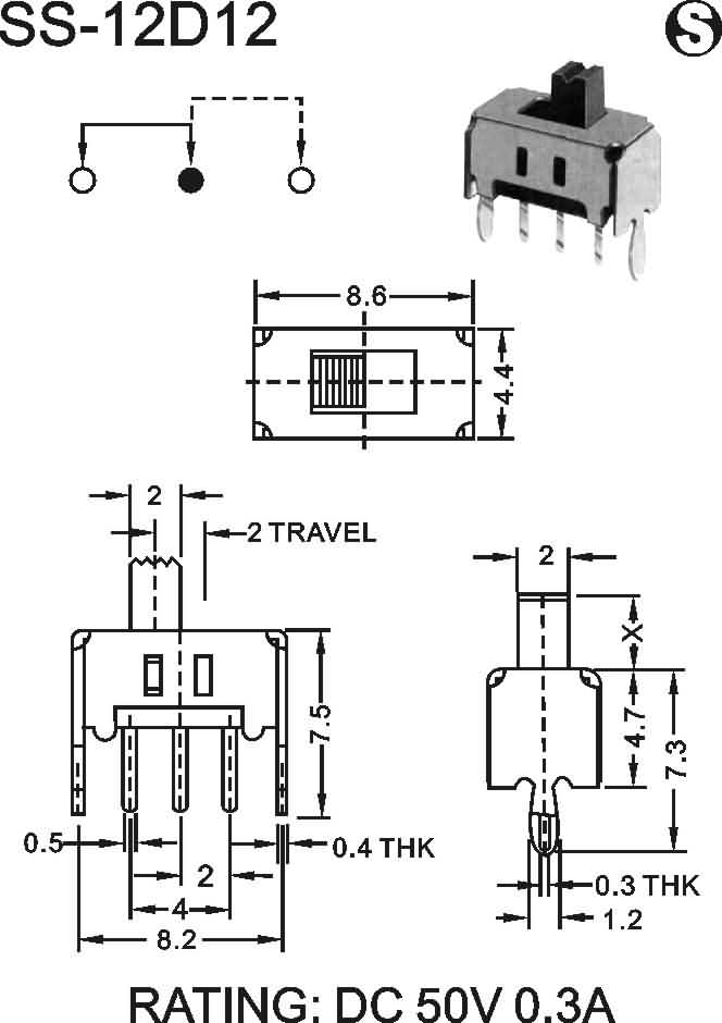 东莞厂家供应鸿大开关VCD机小型SS-12D12直柄拨动开关