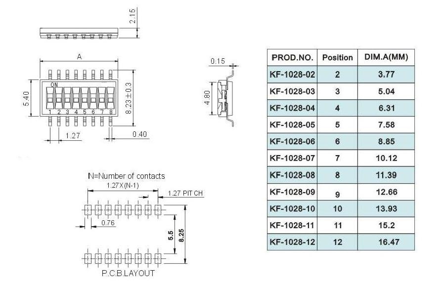 厂家直销 拨码开关 KF-1028-01 DIP编码开关 拨动开关 小型开关