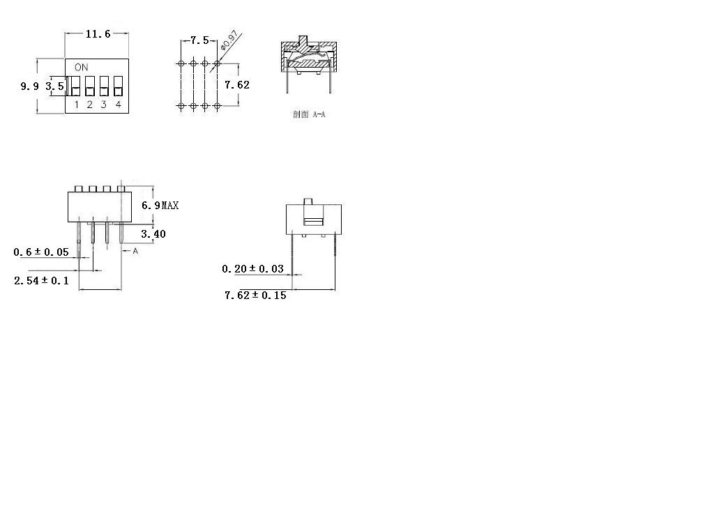 KF-1001-04 编码拨码开关直插琴键式 DIP开关 指拨开关