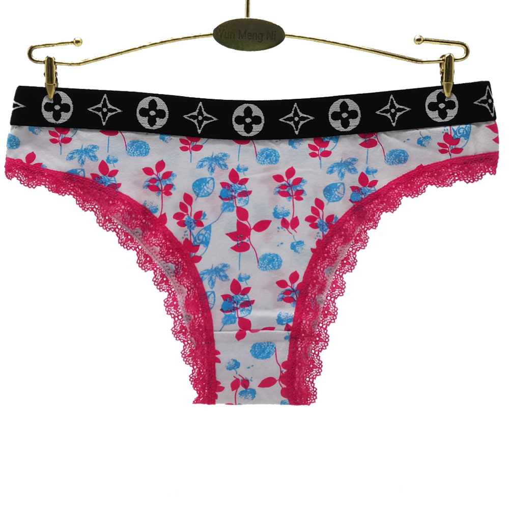 厂家外贸女式三角裤 印花蕾丝边比基尼女士内裤棉质短裤批发