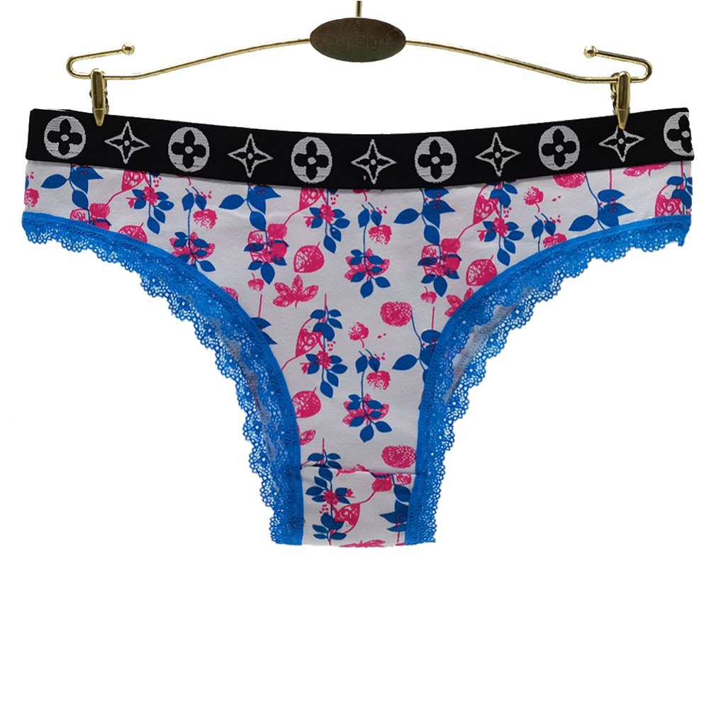 厂家外贸女式三角裤 印花蕾丝边比基尼女士内裤棉质短裤批发