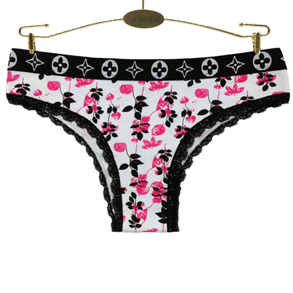 厂家外贸女式三角裤 印花蕾丝边比基尼女士内裤棉质短裤批发