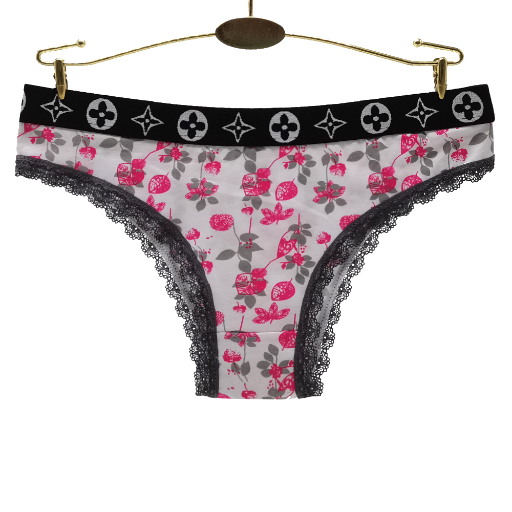 厂家外贸女式三角裤 印花蕾丝边比基尼女士内裤棉质短裤批发