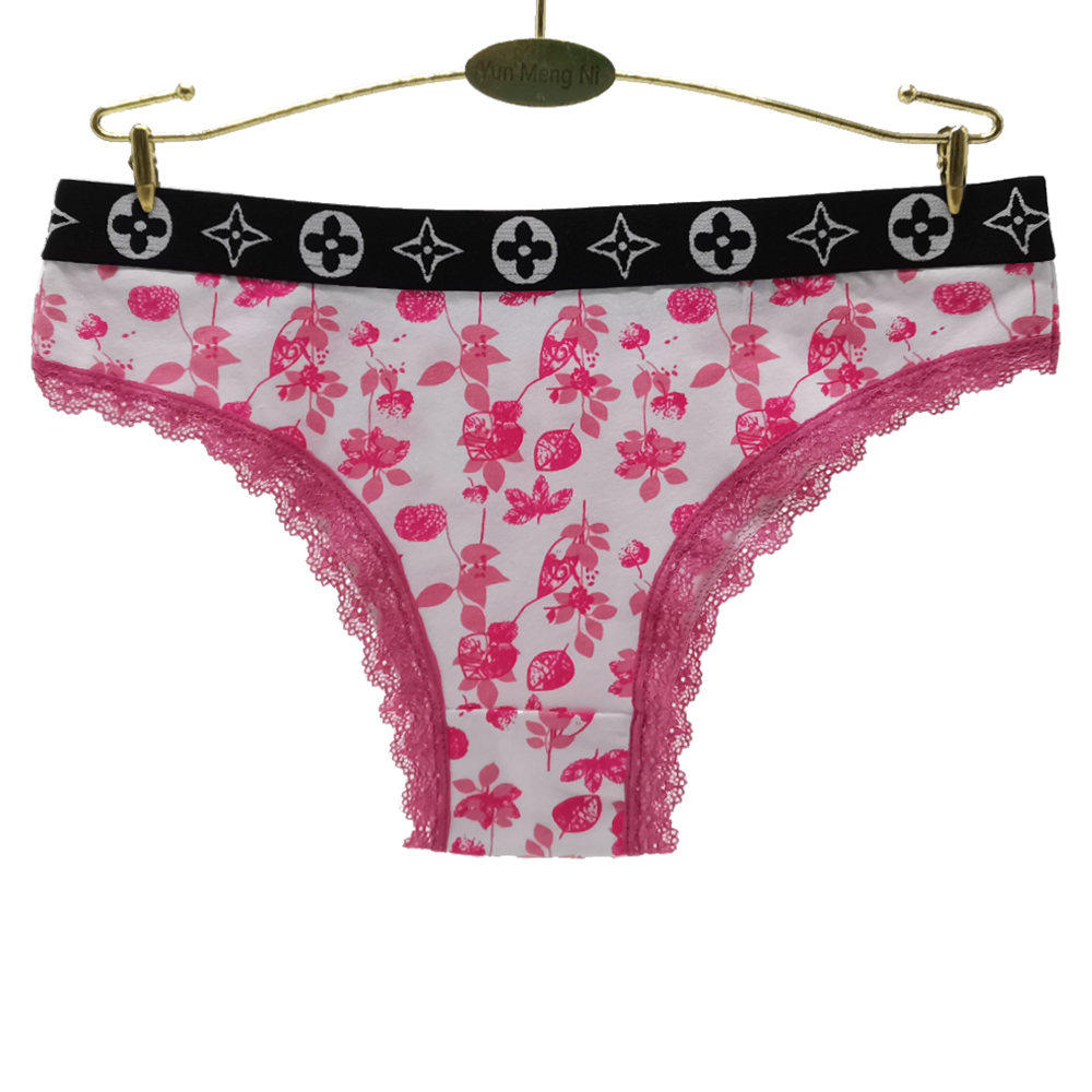 厂家外贸女式三角裤 印花蕾丝边比基尼女士内裤棉质短裤批发