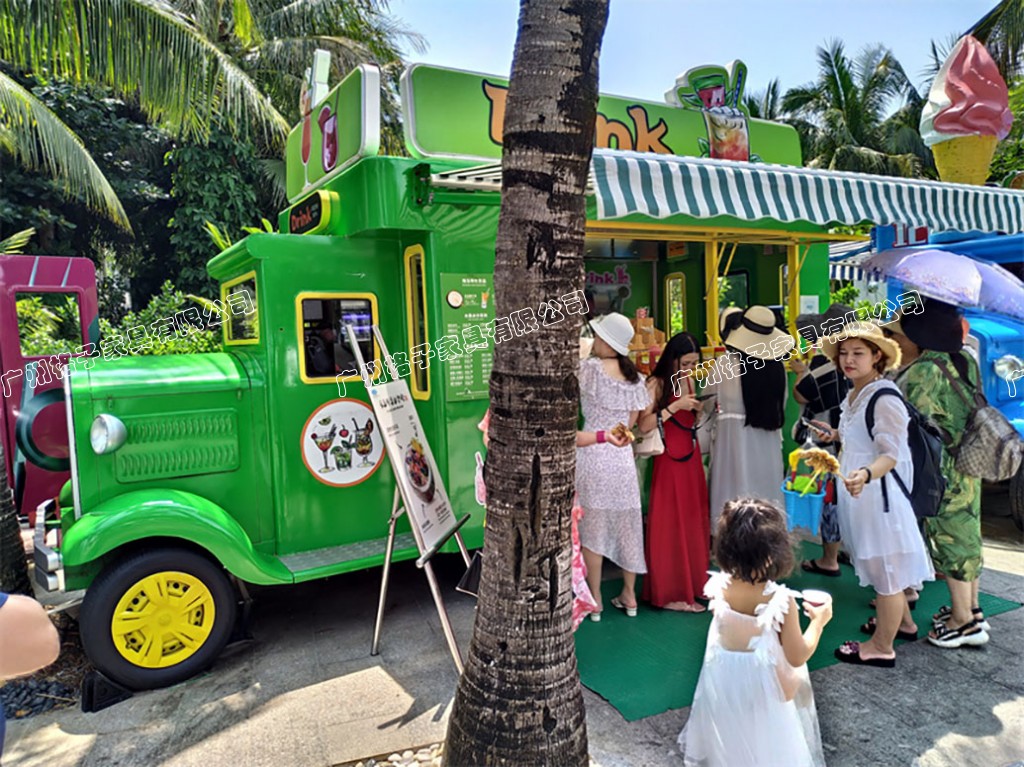 街景移动店铺售货车 公园景区户外多功能防腐木不锈钢结餐车