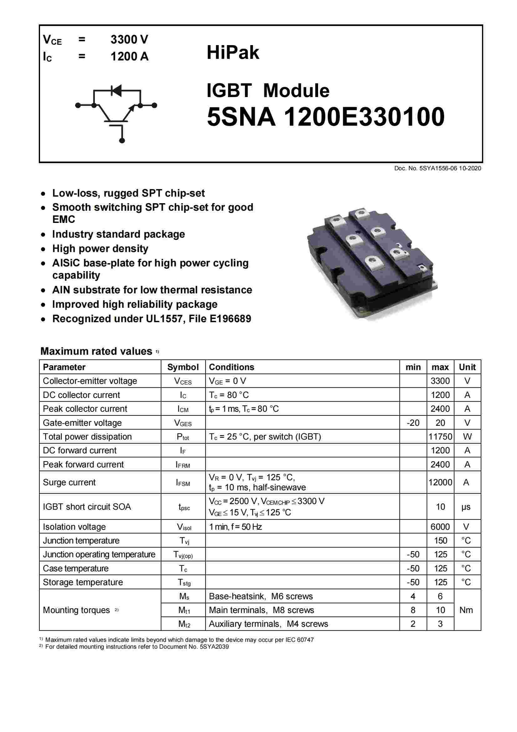 ABB IGBT模块5SNA 1200E330100