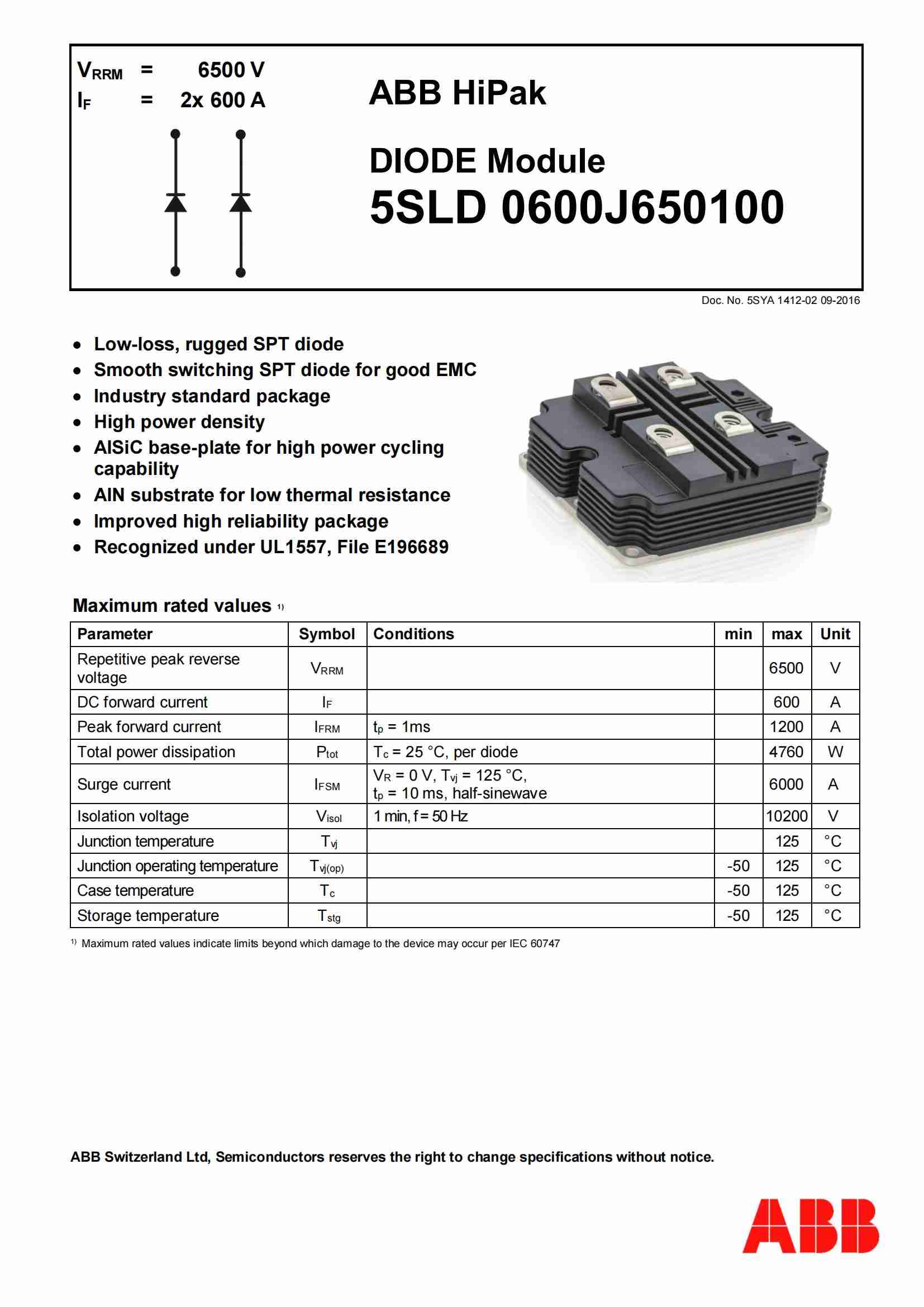 ABB IGBT模块5SLD 0600J650100