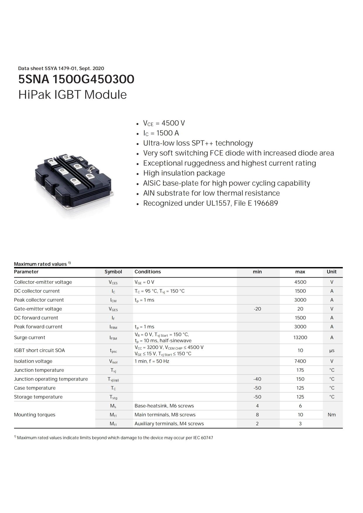 ABB IGBT模块5SNA 1500G450300