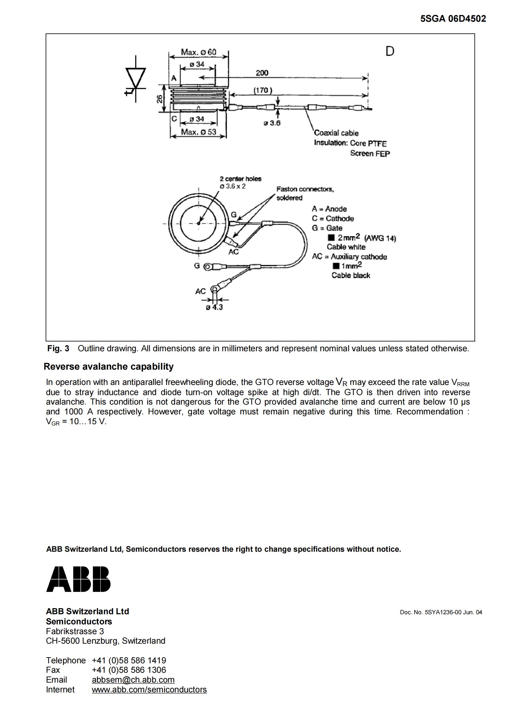 ABB GTO二极管5SGA 06D4502