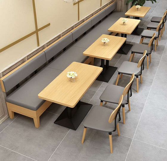 餐饮店卡座桌椅组合快餐免漆板餐桌中餐实木烤漆卡座