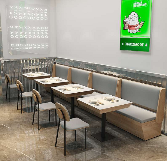 餐饮店卡座桌椅组合快餐免漆板餐桌中餐实木烤漆卡座
