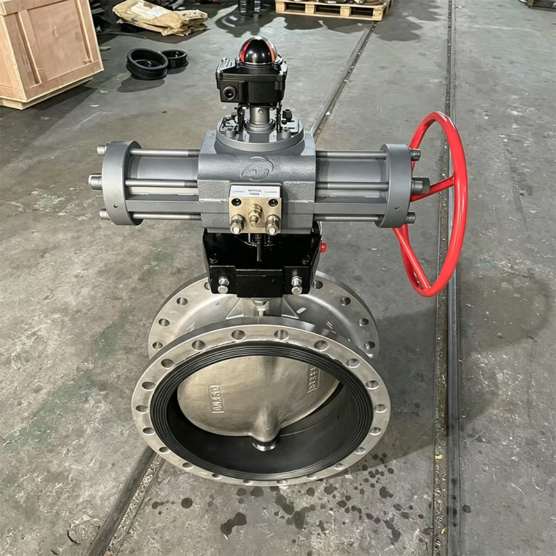 DIN型德标中心型双法兰式双作用干式手液动蝶阀（带限位开关，手轮在侧面）